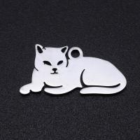 Edelstahl Tier Anhänger, 201 Edelstahl, Katze, Vakuum-Ionen-Beschichtung, DIY & unisex, keine, 19x9mm, 5PCs/Tasche, verkauft von Tasche