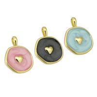 Enamel Brass Pendants, gold color plated, with heart pattern Approx 2mm 