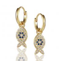 Huggie Hoop Drop Earring, Brass, gold color plated, micro pave cubic zirconia & for woman 