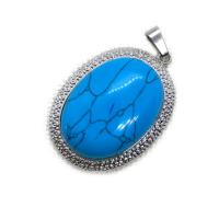 Gemstone Zinc Alloy Pendants, Natural Stone, with Zinc Alloy, Oval, platinum color plated & Unisex 