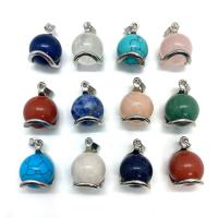 Gemstone Zinc Alloy Pendants, Natural Stone, with Zinc Alloy, Round, platinum color plated & Unisex 