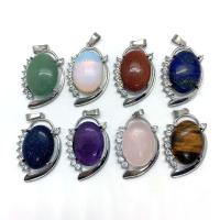 Gemstone Zinc Alloy Pendants, Natural Stone, with Zinc Alloy, platinum color plated & Unisex & with rhinestone 