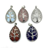 Gemstone Zinc Alloy Pendants, Natural Stone, with Zinc Alloy, Teardrop, platinum color plated & Unisex 