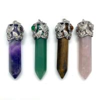 Gemstone Zinc Alloy Pendants, Natural Stone, with Zinc Alloy, Conical, platinum color plated & Unisex 