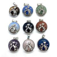 Gemstone Zinc Alloy Pendants, Natural Stone, with Zinc Alloy, Flat Round, platinum color plated & Unisex 