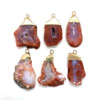 Gemstone Brass Pendants, with Brass, irregular, gold color plated, Unisex, red, 20x40- 