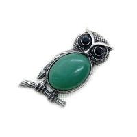 Gemstone Zinc Alloy Pendants, Natural Stone, with Zinc Alloy, Owl, platinum color plated & Unisex 