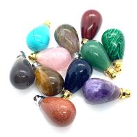 Gemstone Brass Pendants, Natural Stone, with Brass, Teardrop, plated & Unisex 