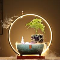 Incense Smoke Flow Backflow Holder Ceramic Incense Burner, Porcelain, half handmade, for home and office & durable & with LED light 