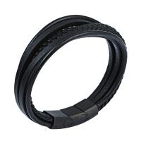 cuir PU bracelet, Placage de couleur noire de plumbum, pour homme, noire .66 pouce, Vendu par PC