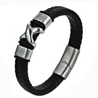 cuir PU bracelet, avec Acier titane, Placage sous vide, pour homme, noire .66 pouce, Vendu par PC