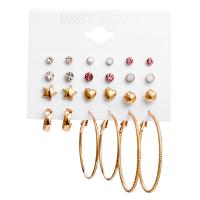 aleación de zinc Stud aretes, con Cristal, chapado en color dorado, 12 piezas & para mujer, 4-13mm, 40-50mm, Vendido por Set