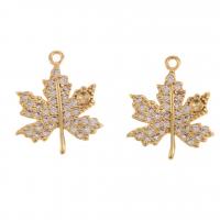 Cubic Zirconia Micro Pave Brass Pendant, Maple Leaf, Unisex & micro pave cubic zirconia, golden 