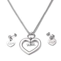 Titanium Steel Jewelry Set, Stud Earring & necklace, Heart, 2 pieces & fashion jewelry & for woman, original color, 36mm*34mm,14mm*14mm Approx 18 Inch 