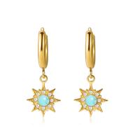 Huggie Hoop Drop Earring, 304 Stainless Steel, with turquoise, Star, Vacuum Plating & for woman & with rhinestone 