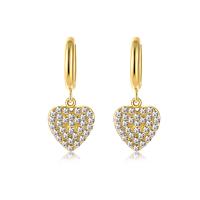 Huggie Hoop Drop Earring, 304 Stainless Steel, Heart, Vacuum Plating, for woman & with rhinestone, gold 