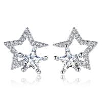 Brass Stud Earring, Star, platinum plated, micro pave cubic zirconia & for woman & hollow 