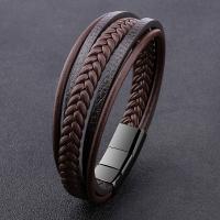 PU Leather Bracelet, with 316 Stainless Steel, Vacuum Ion Plating, fashion jewelry & multilayer & for man Approx 8.7 Inch 