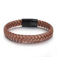 alliage de zinc bracelet, avec cuir PU, Placage ionique sous vide, bijoux de mode & styles différents pour le choix & pour homme, plus de couleurs à choisir, 25mm Environ 8.46 pouce, Vendu par PC