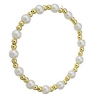 Brass Bracelets, with Plastic Pearl, gold color plated, for woman, white Approx 6.6 Inch 