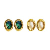 Brass Stud Earring, with Shell, gold color plated, fashion jewelry & for woman 