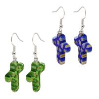 Lampwork Drop Earring, with Zinc Alloy, Cross, random style & fashion jewelry & for woman, Random Color, 47mm 