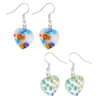 Lampwork Drop Earring, with Zinc Alloy, Heart, random style & fashion jewelry & for woman, Random Color, 37mm 