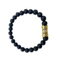 Negro Pulsera de piedra, Piedra Negra, con metal, Esférico, chapado, enviado al azar & unisexo & micro arcilla de zirconia cúbica, color mixto, 8mm, longitud:aproximado 7.48 Inch, Vendido por UD