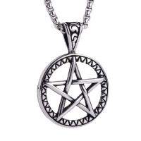 Edelstahl Schmuck Halskette, 304 Edelstahl, Pentagram, Vakuum-Ionen-Beschichtung, Modeschmuck & verschiedene Stile für Wahl & für den Menschen, 49x35mm, Länge:60 cm, verkauft von PC