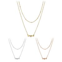 Cubic Zircon Micro Pave Brass Necklace, with 1.97inch extender chain, plated, Double Layer & fashion jewelry & micro pave cubic zirconia & for woman Approx 15.75 Inch, Approx 13.8 Inch 