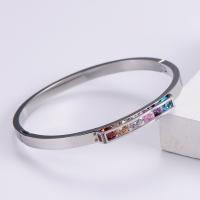 Stainless Steel Bangle, 316 Stainless Steel, Round, Vacuum Ion Plating, fashion jewelry & for woman & with rhinestone 