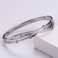 Stainless Steel Bangle, 316 Stainless Steel, Round, Vacuum Ion Plating, fashion jewelry & for woman & with rhinestone 