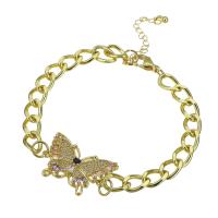 Cubic Zirconia Micro Pave Brass Bracelet, Butterfly, gold color plated, micro pave cubic zirconia & for woman Approx 9.5 Inch 