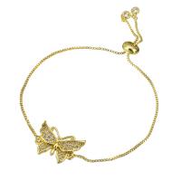 Cubic Zirconia Micro Pave Brass Bracelet, Butterfly, gold color plated, Adjustable & micro pave cubic zirconia & for woman Approx 10 Inch 