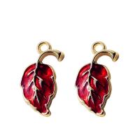 Zinc Alloy Enamel Pendants, Leaf, gold color plated, Unisex 