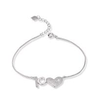 Pulseras de plata de cúbico zirconia, plata de ley 925, con 1.37lnch extender cadena, Letra, palabra amor, cadena de caja & para mujer & con circonia cúbica, 27.2mm, longitud:aproximado 5.9 Inch, Vendido por Sarta