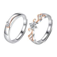 Ehepaar Fingerringe, 925er Sterling Silber, plattiert, unisex & einstellbar & verschiedene Stile für Wahl & Micro pave Zirkonia, Größe:5-10, verkauft von PC