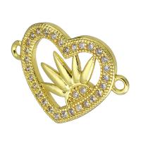 Cubic Zirconia Micro Pave Brass Connector, Heart, gold color plated, micro pave cubic zirconia & hollow Approx 1mm 