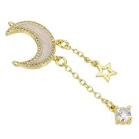 Cubic Zirconia Micro Pave Brass Connector, Moon and Star, gold color plated, micro pave cubic zirconia & enamel, 58mm Approx 1mm 