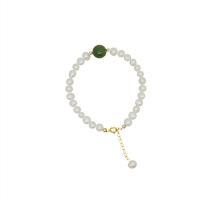 Bracelets de perles, perle d'eau douce cultivée, avec Argent sterling 925 & Hetian Jade, Placage de couleur d'or, pour femme & avec strass Environ 7.6 pouce, Vendu par PC