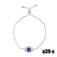 Cubic Zirconia Micro Pave Brass Bracelet, Evil Eye, silver color plated & micro pave cubic zirconia, silver color .09 Inch 