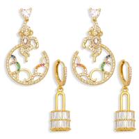 Huggie Hoop Drop Earring, Brass, gold color plated & micro pave cubic zirconia, golden 