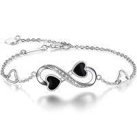 Pulseras de Plata Estelina, Plata de ley 925, Corazón, chapado en platina real, para mujer & pegamento de gota & con diamantes de imitación & hueco, 25mm, longitud:aproximado 7.8 Inch, Vendido por UD