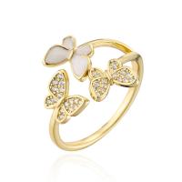 Cubic Zirconia Micro Pave Brass Finger Ring, 18K gold plated, Adjustable & micro pave cubic zirconia & for woman, 18mm 