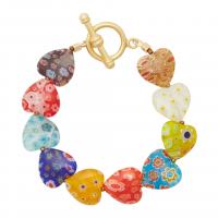 Pulseras de cristal de Murano, Partículas de acero, con Cristal de murano, Corazón, chapado, para mujer, color mixto, longitud:7.08 Inch, Vendido por UD