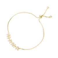 metal Pulsera, 18K chapado en oro, Ajustable & Joyería Día de la Madre & micro arcilla de zirconia cúbica & para mujer, longitud:aproximado 35 cm, Vendido por UD