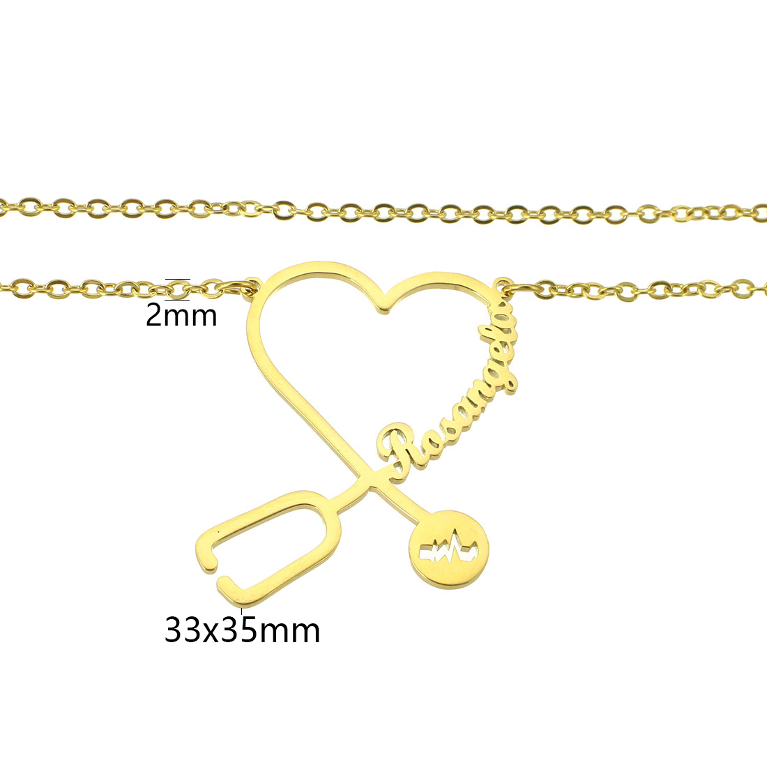 Collar de Acero Inoxidable, acero inoxidable 304, con 1.97inch extender cadena, Recubrimiento iónico al vacío, Cada texto personalizado debe tener menos de 10 letras & Joyería & para mujer, dorado, 33*35mm,2mm, longitud:aproximado 17.72 Inch, Vendido por UD