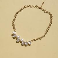 Collar de perlas de plástico, aleación de zinc, con Perlas plásticas, chapado, cadena de la serpiente & para mujer, dorado, longitud:aproximado 45 cm, Vendido por UD