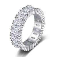 Brass Finger Ring, plated, micro pave cubic zirconia & for woman, silver color, 17mm 