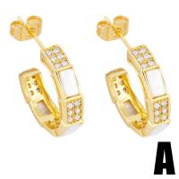 Cubic Zirconia Micro Pave Brass Earring, with Shell, gold color plated & micro pave cubic zirconia, golden  